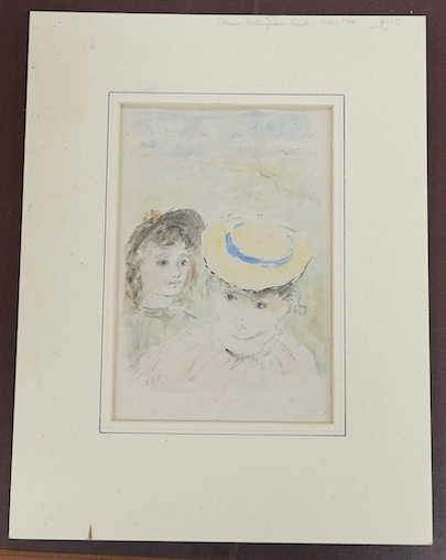 Elinor Bellingham-Smith (1906-1988), watercolour, Studies of two young girls, signed with initials, 25 x 17cm, mounted, unframed. Condition - poor to fair, foxing throughout